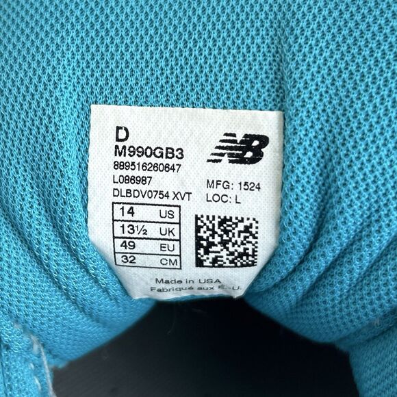 New Balance 990v3 Running Sneakers Mens Sz 14 Black Mesh Teal M990GB3 Suede main image 7